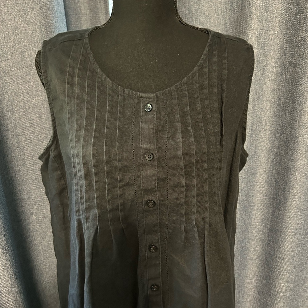 LL BEAN 100% Linen Black Pintuck Sleeveless Button Dress, Size 16 - Picture 3 of 6
